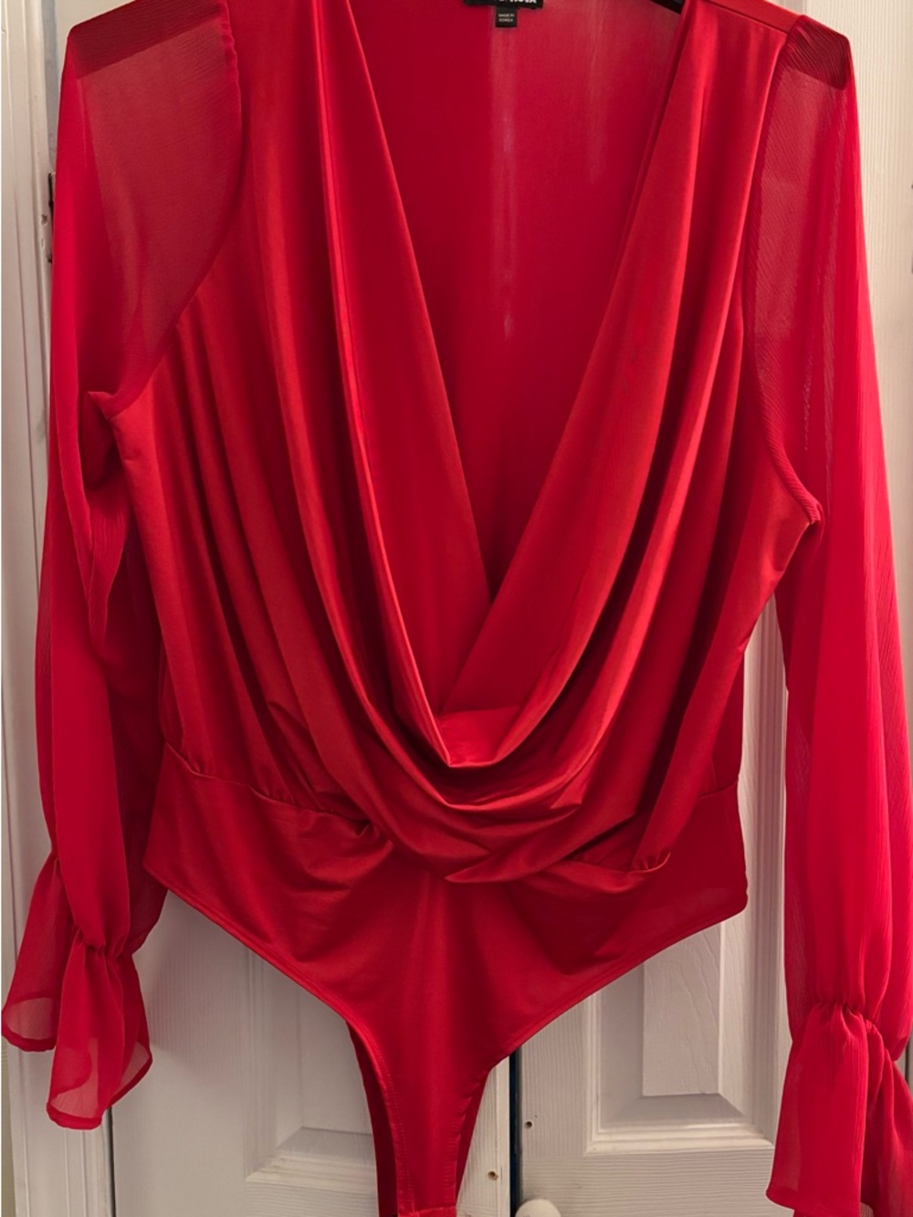 Fashion Nova Red Draped V-Neck Bodysuit